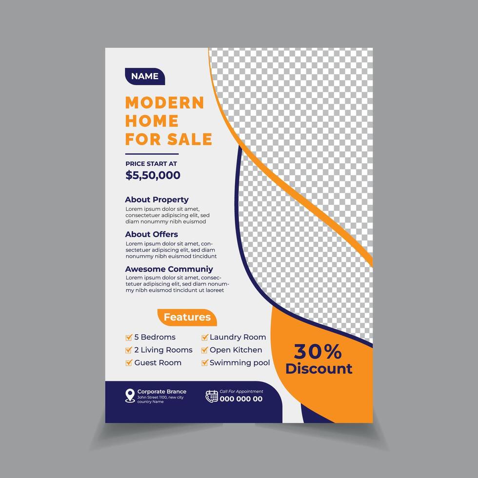 Modern real estate flyer design or selling home property, and building leaflet design template print ready vector