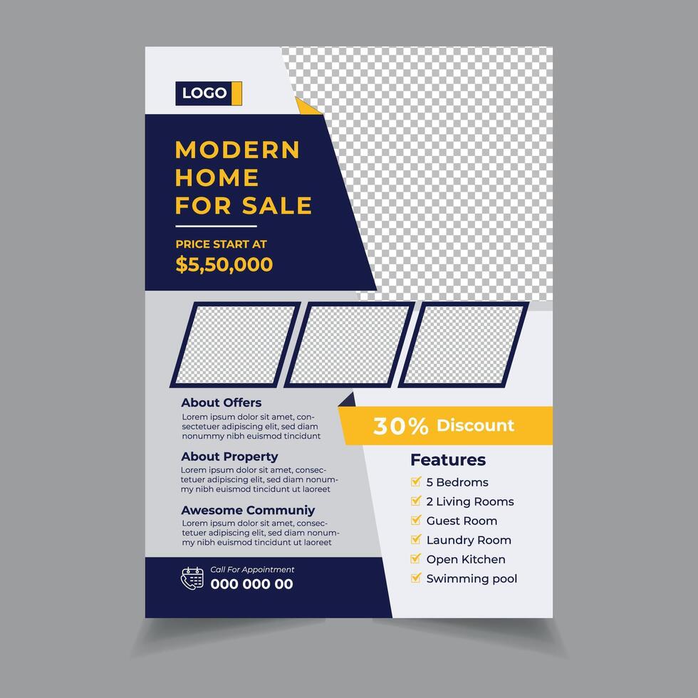 Modern real estate flyer design or selling home property, and building leaflet design template print ready vector