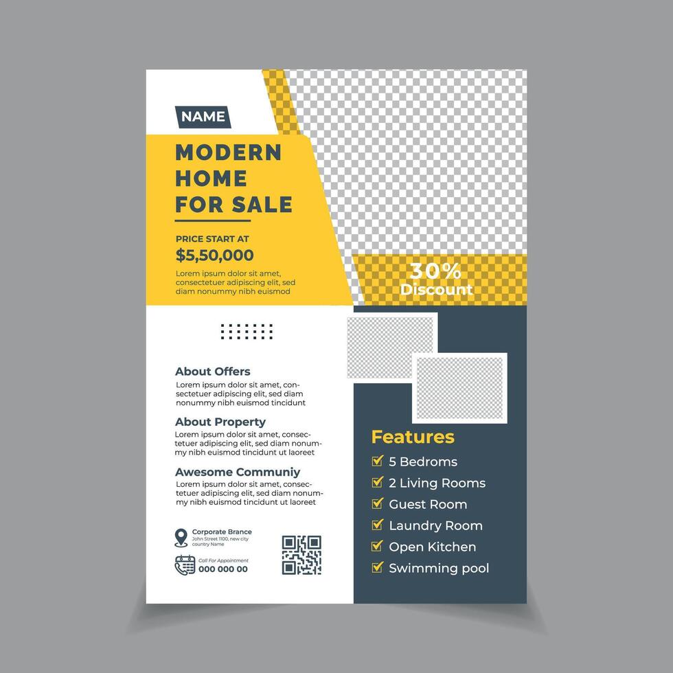 Real estate flyer template for selling home property and rent. leaflet, brochure. vector