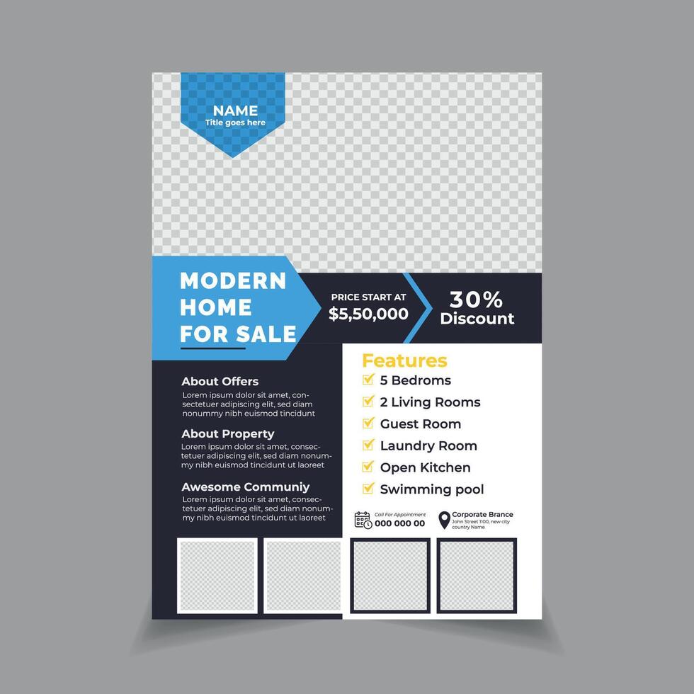 Creative, modern and simple real estate  flyer template for selling property vector