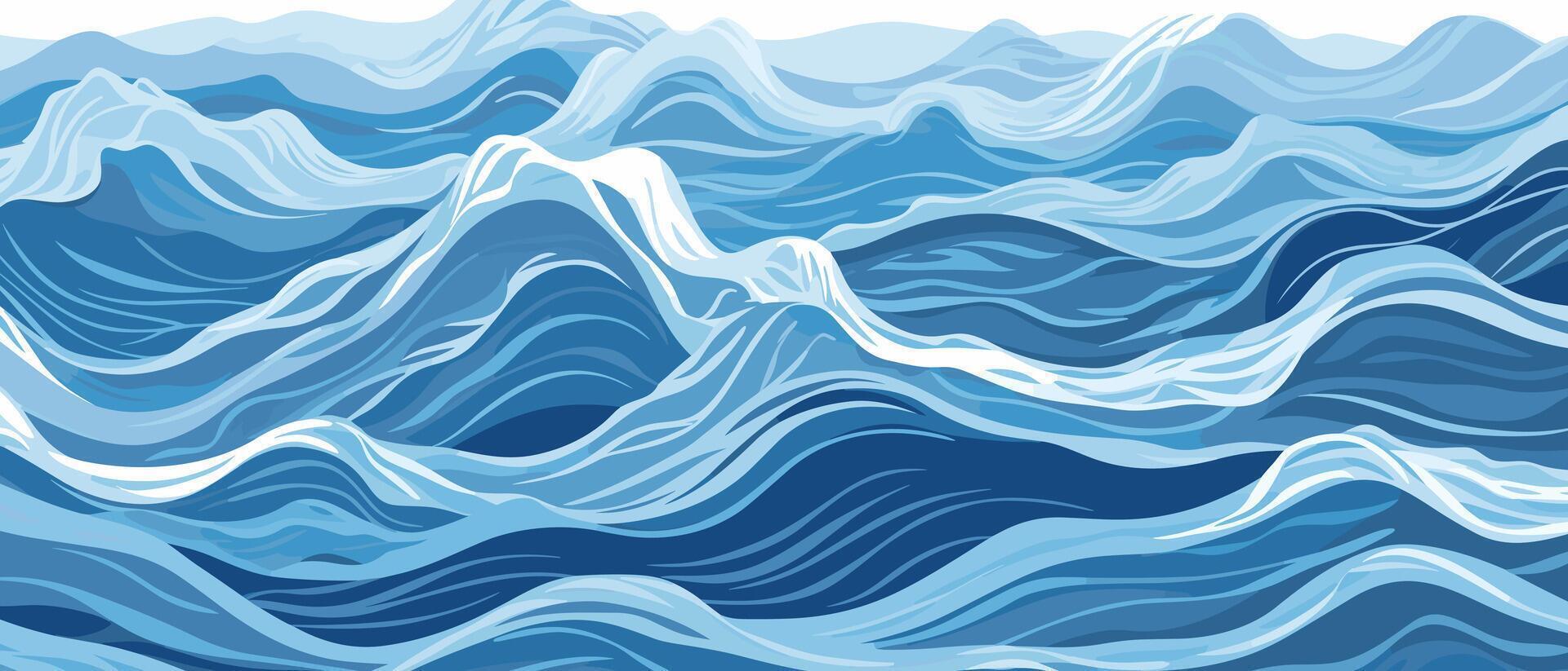 Blue ripples and water splashes waves surface flat style design vector illustration.