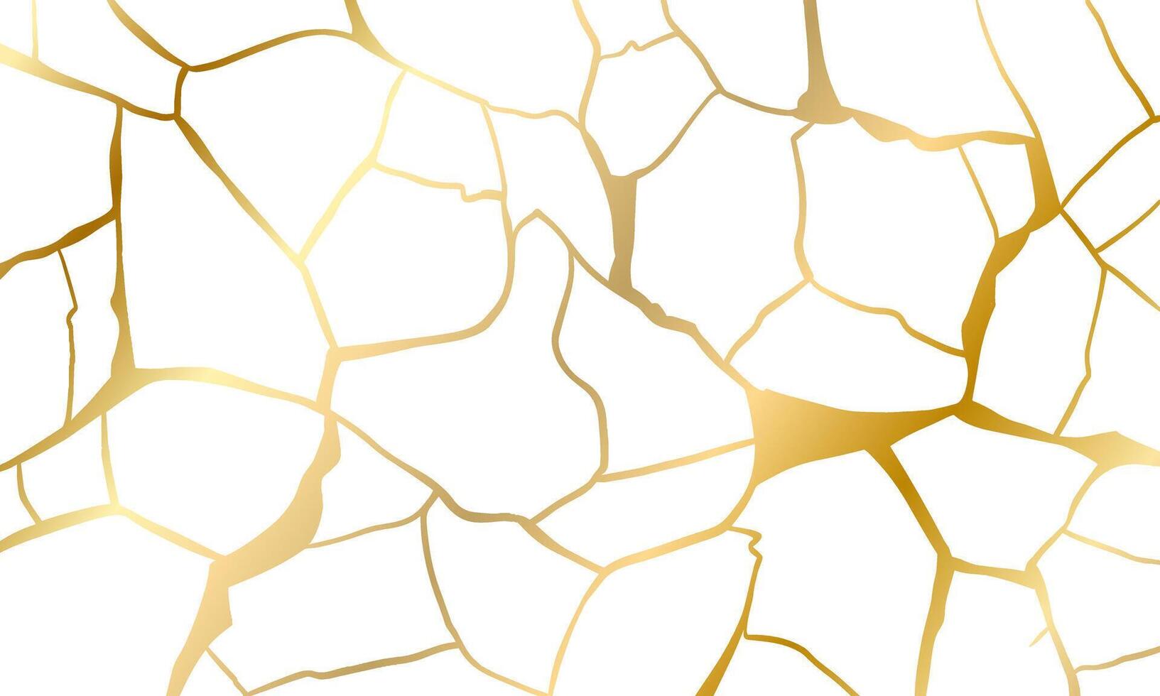 Gold kintsugi repair cracks background texture vector illustration isolated on white background. Broken foil marble pattern with golden dry cracks. Wedding card, cover or print pattern Japanese motif.