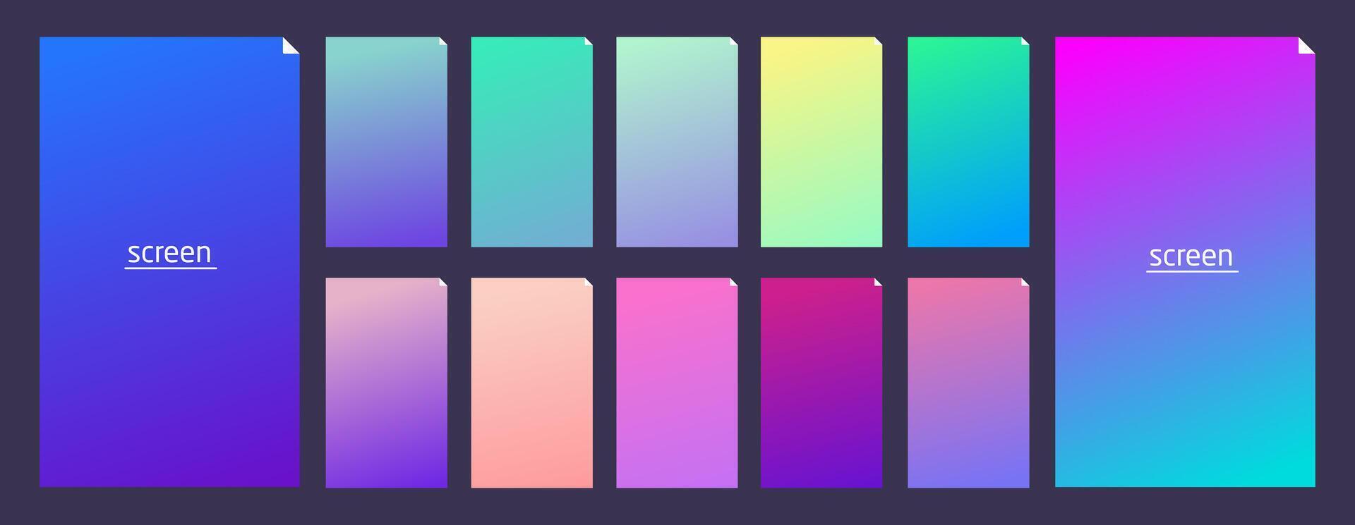 Soft pastel gradient smooth and vibrant color background set for devices, pc and modern smartphone screen soft pastel color backgrounds vector ux and ui design illustration