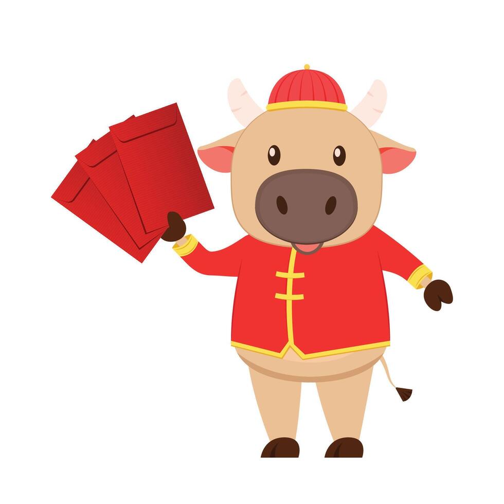 Chinese Happy new year. Happy new year. Year of the Ox. Ox cartoon vector. Ox character design. vector