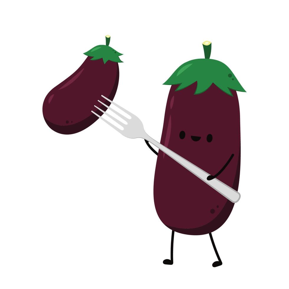 Eggplant on white background. Eggplant character design. vector