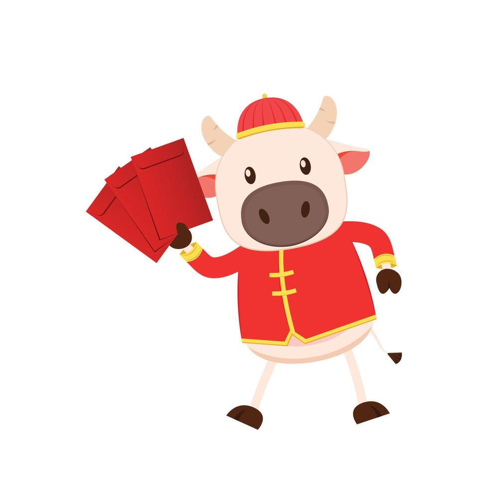 Chinese Happy new year. Happy new year. Year of the Ox. Ox cartoon vector. Ox character design. vector
