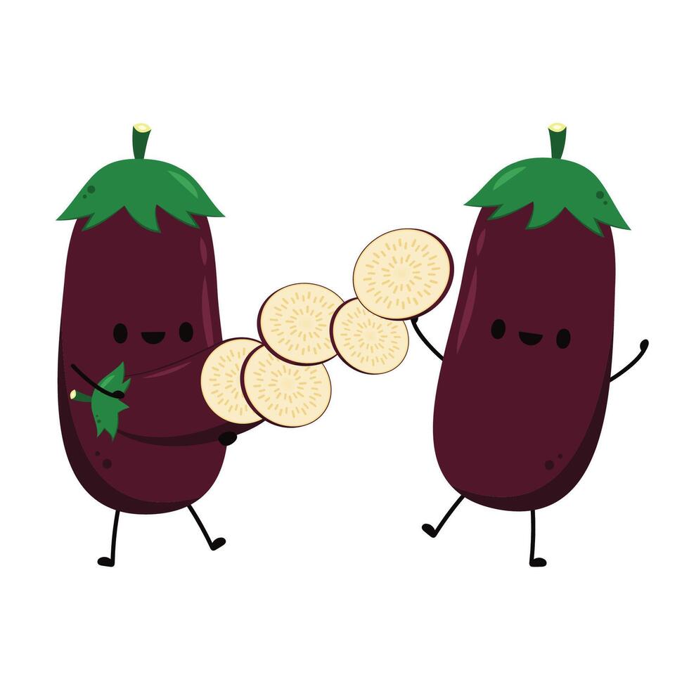 Eggplant on white background. Eggplant character design. vector