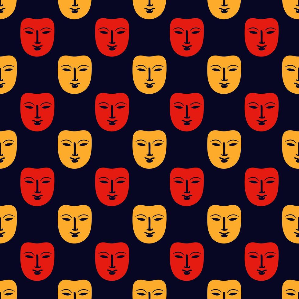 Red and Yellow Mask on Dark Background Seamless Pattern vector illustration