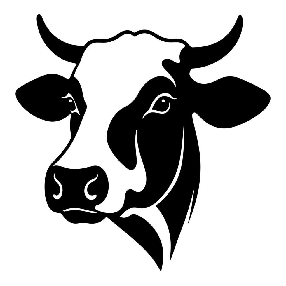 Black and White Cow Head Silhouette portrait, logo, element. Vector illustration