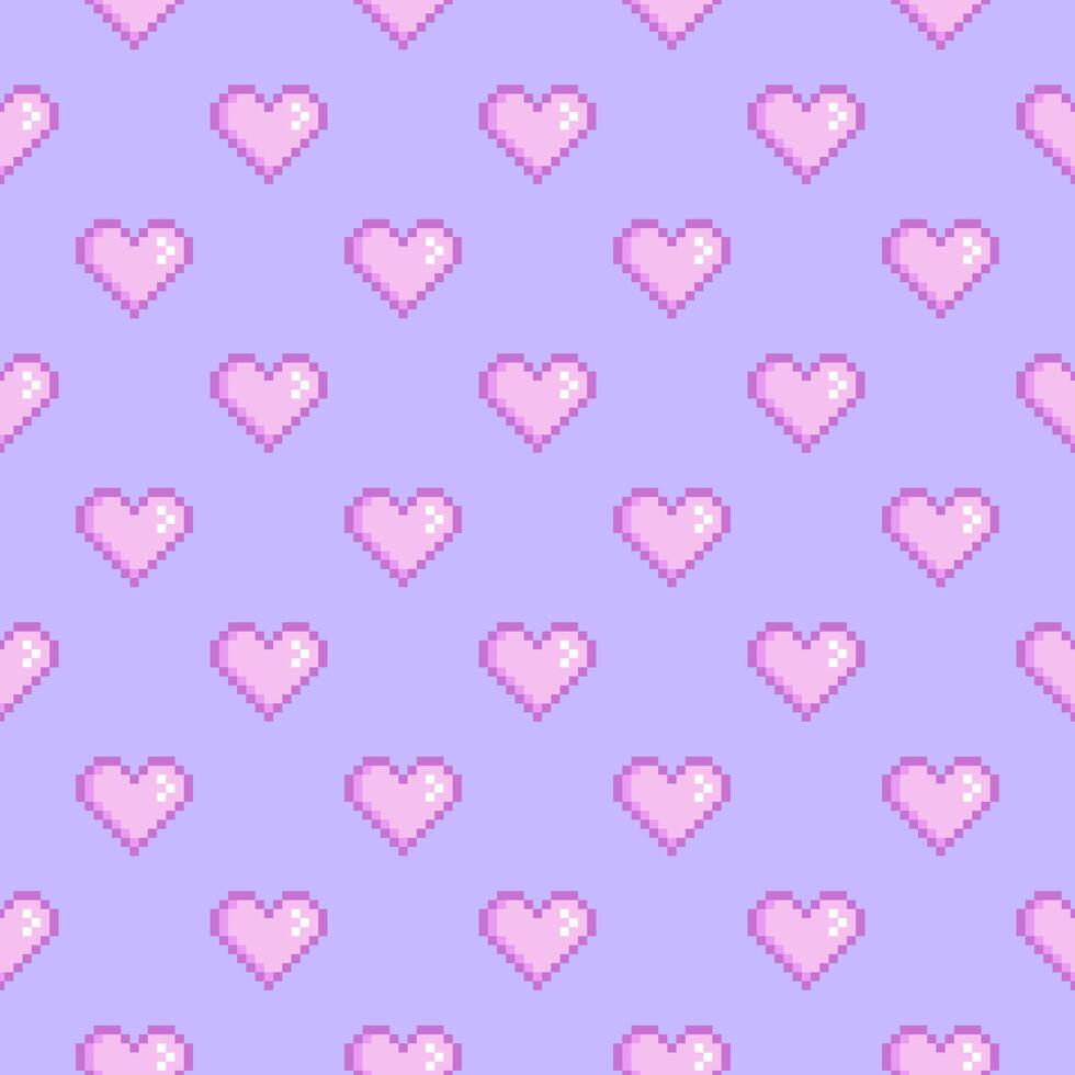 Retro Pixel Heart Seamless Pattern vector illustration