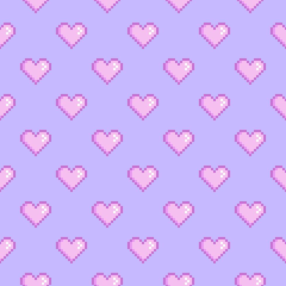Retro Pixel Heart Seamless Pattern vector illustration