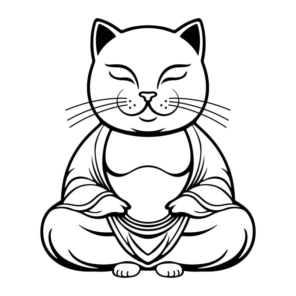 contorno meditando gato Buda vector modelo