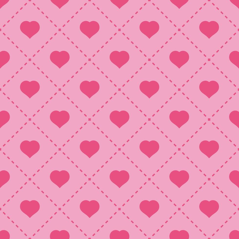 Valentine's Day Dashed Line Rhombus with Hearts Seamless Pattern vector illustration