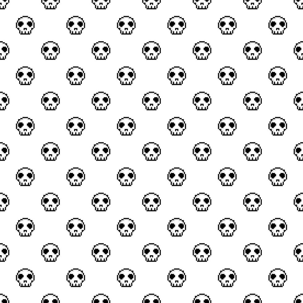 Pixel Art. Skull Seamless Pattern vector illustration