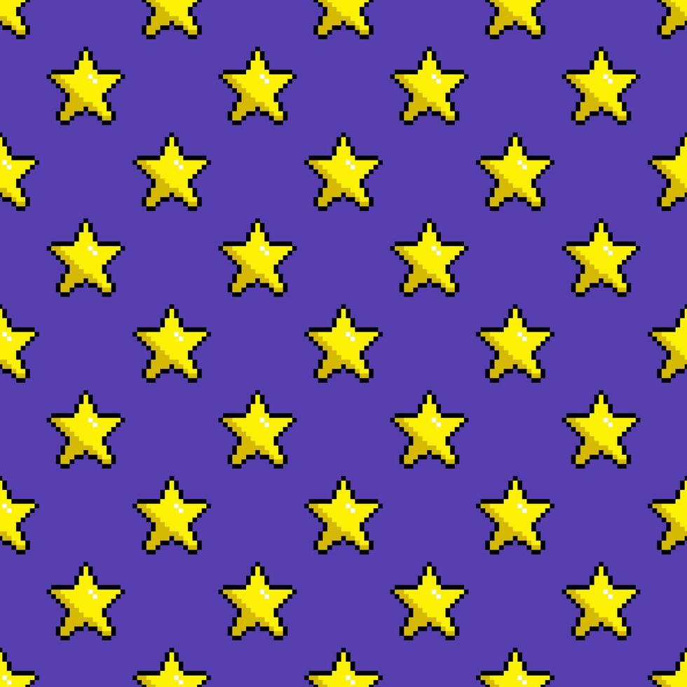Pixel Art. Star Seamless Pattern vector illustration