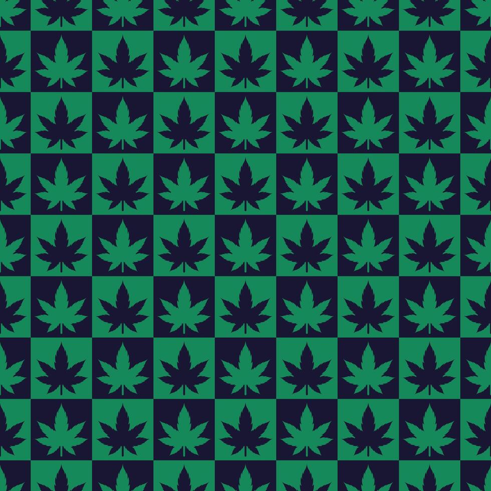 Cannabis Leaves Checked Seamless Pattern vector illustration