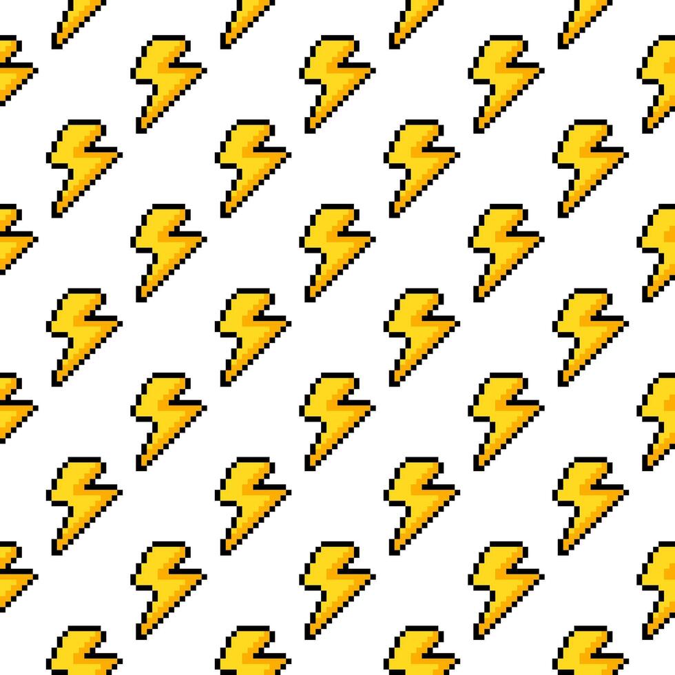 Pixel Yellow Thunder Seamless Pattern vector illustration