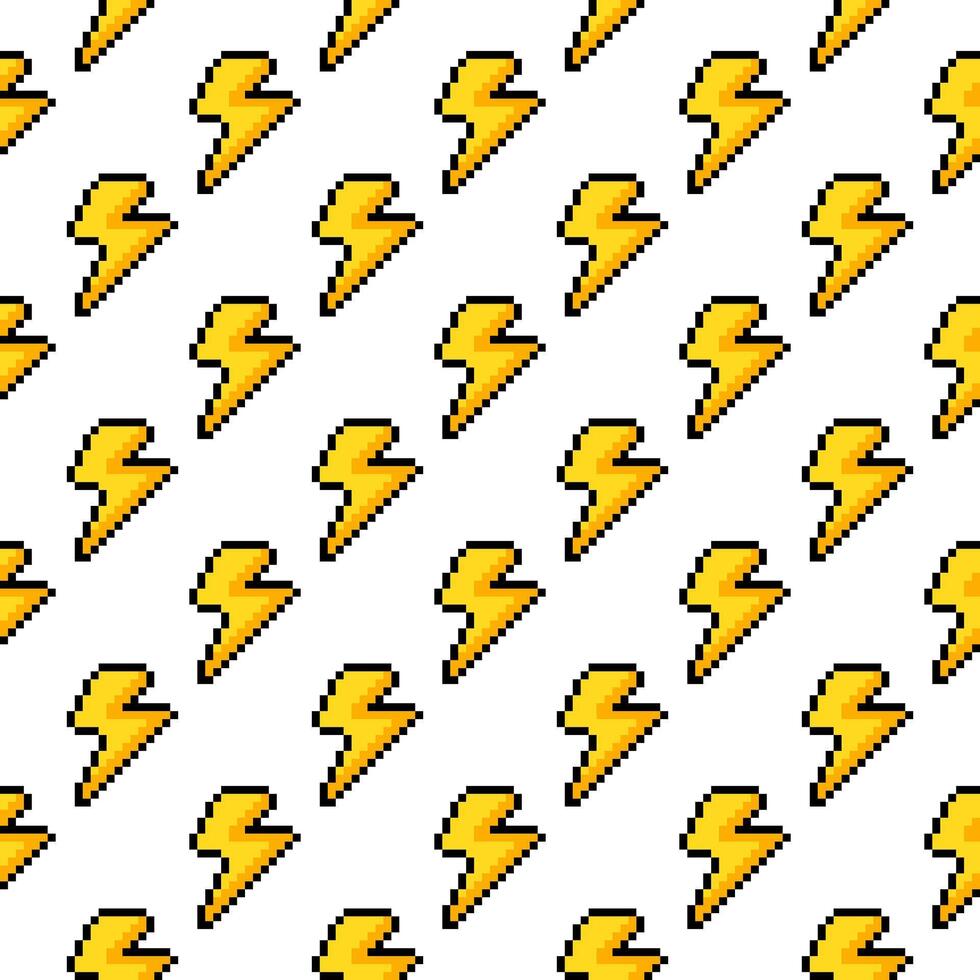 Pixel Yellow Thunder Seamless Pattern vector illustration