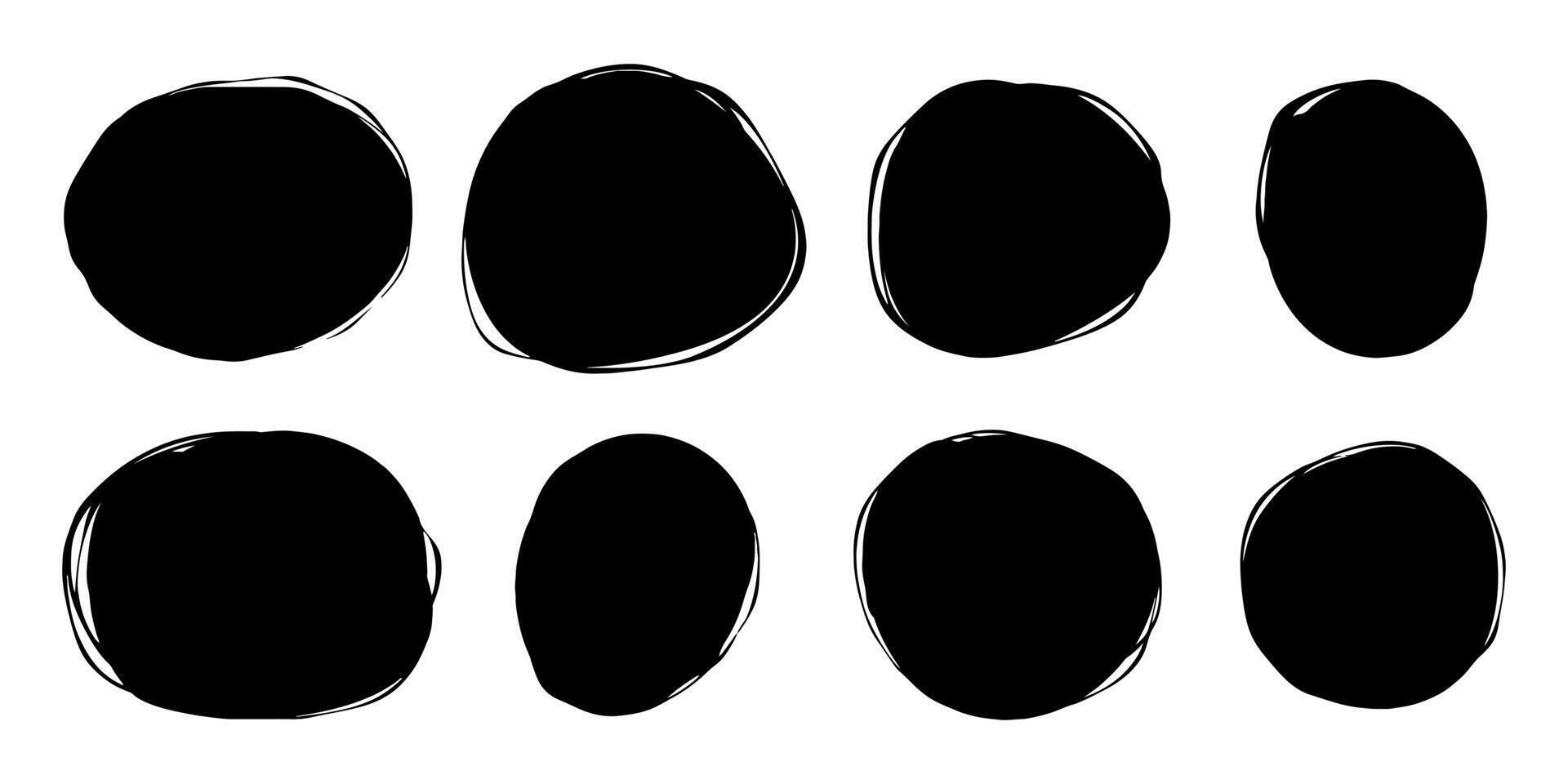 Set of abstract shaped stickers for unique modern designs. 8 abstract flowing shapes on white background. Black grunge stickers for adding text, creating patterns, design and printing. vector