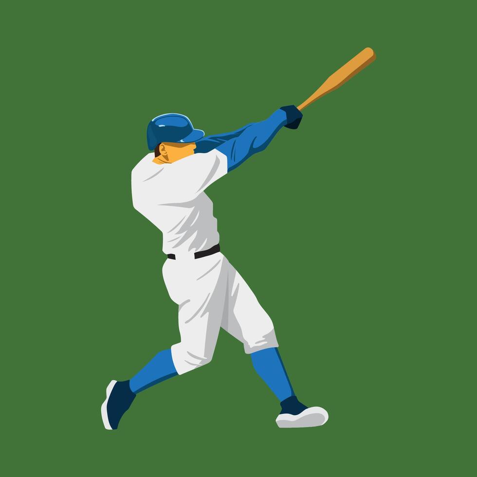 A baseball player is swinging a bat vector