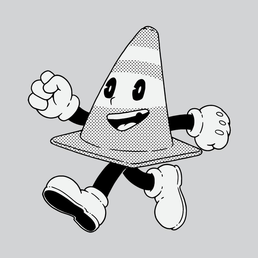A cartoon character is wearing a traffic cone hat and is running vector
