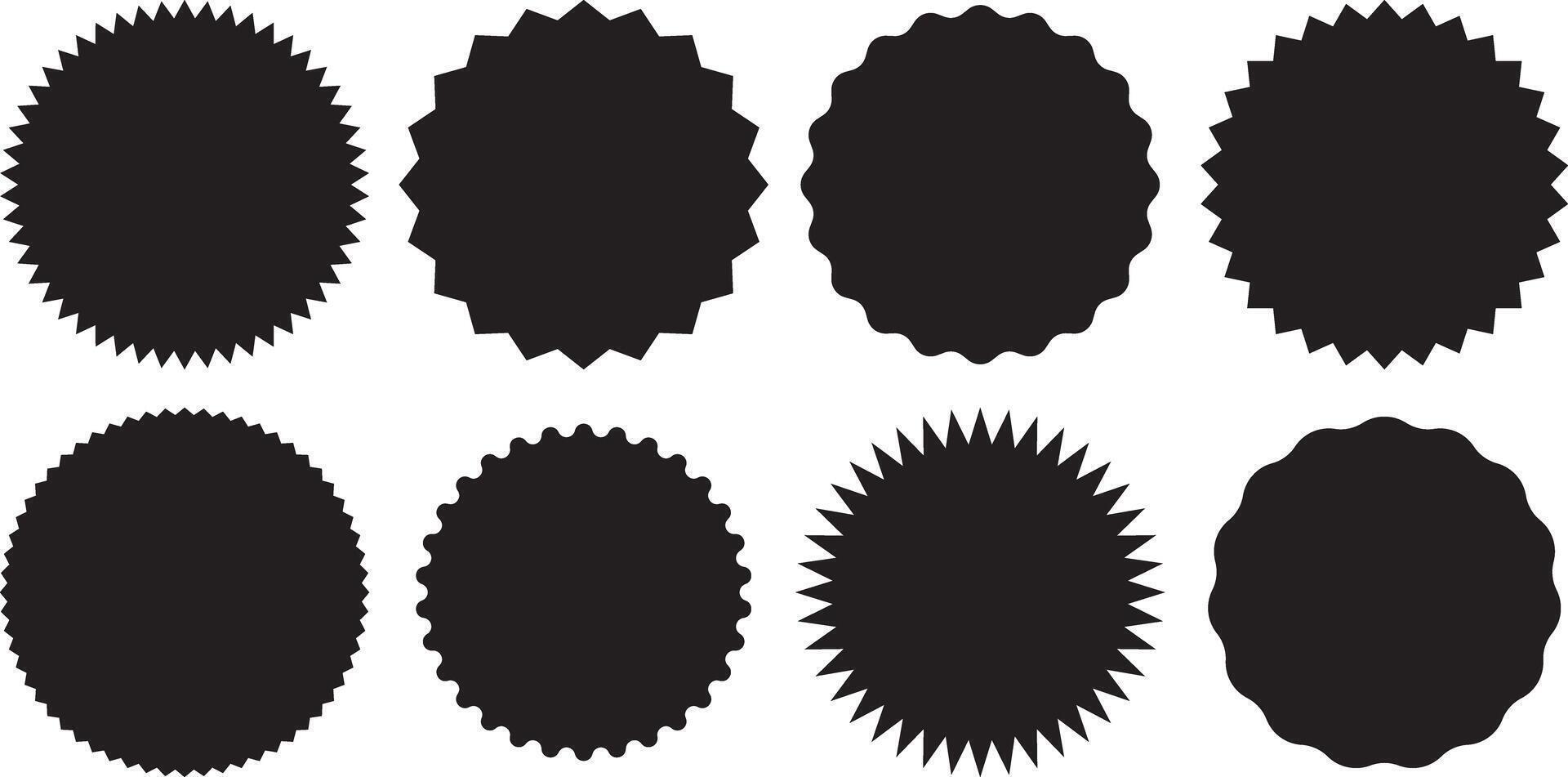 Set of vector starburst, sunburst badges. Black icons on white background.