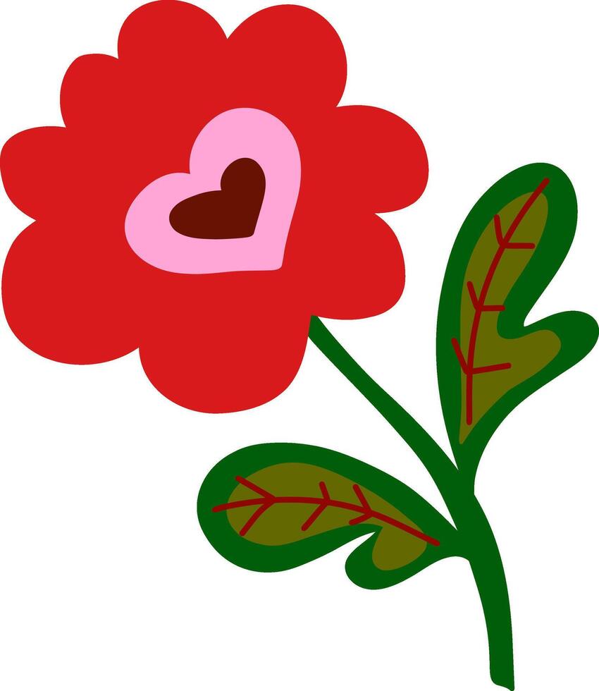 a red flower with a heart on it vector