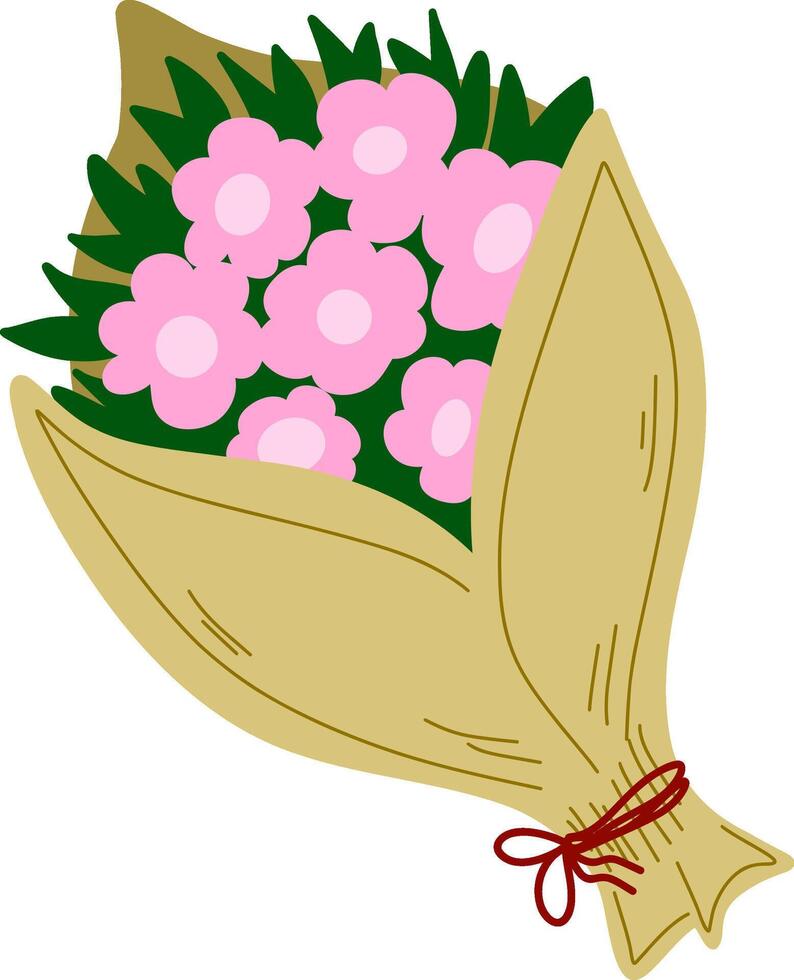 un ramo de flores de rosado flores es mostrado en esta dibujos animados vector