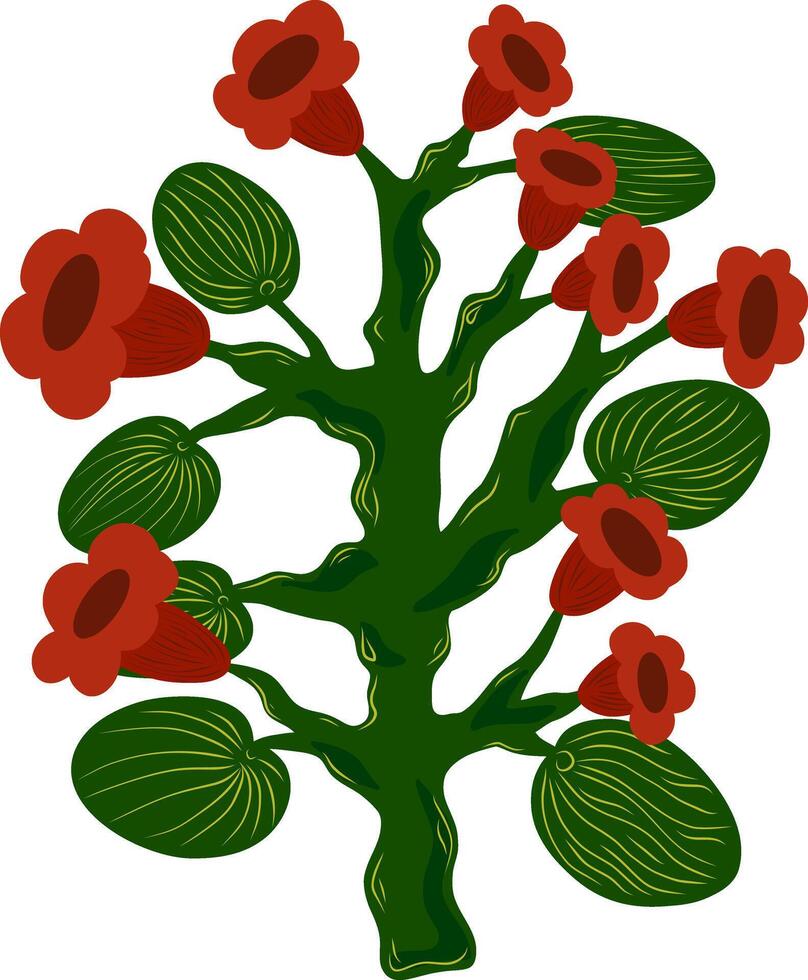 a plant with red flowers and leaves vector