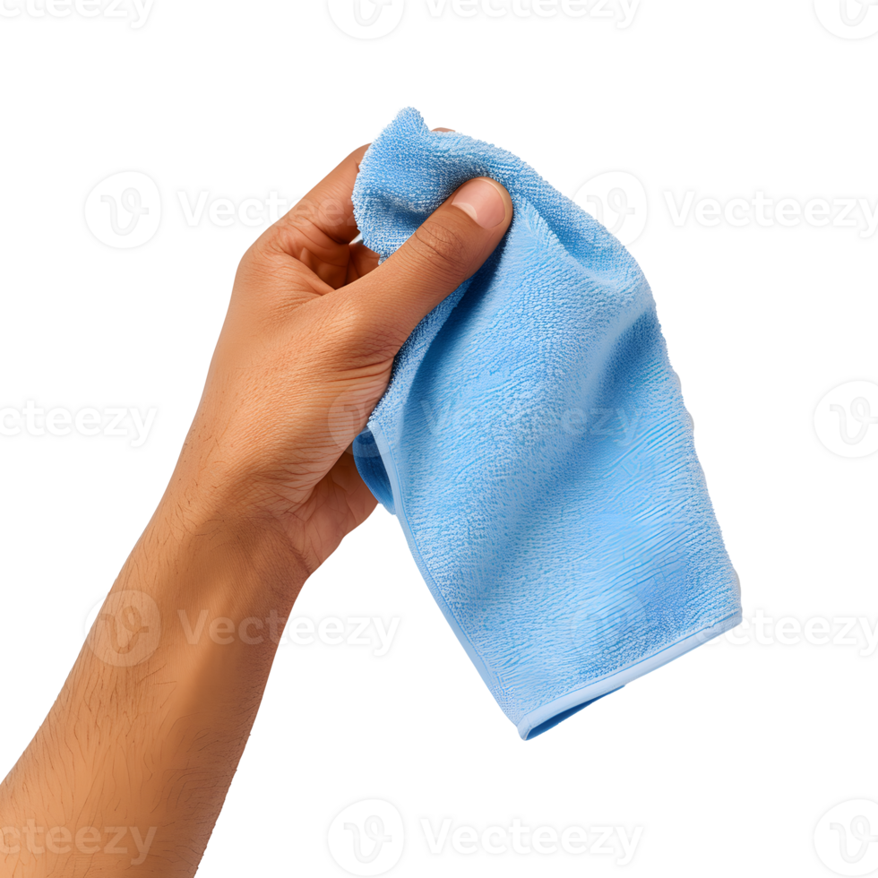 AI generated Hand holding a microfiber cloth. Isolated on transparent background png