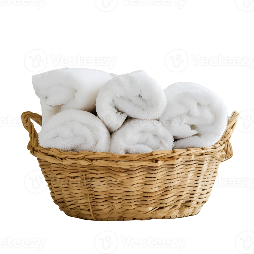 AI generated Fresh Towels in Basket on clear Background png