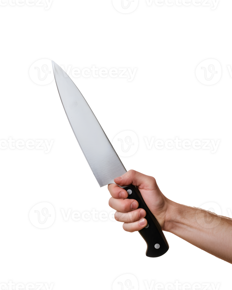 AI generated Kitchen Concept Hand with Chef's Knife on Clear Background png