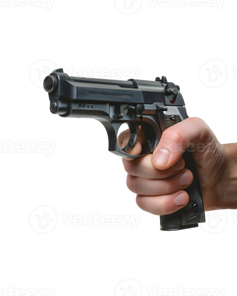AI generated Close up of a hand holding a gun on a clear transparent background png