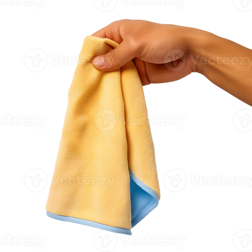 AI generated Hand holding a microfiber cloth. Isolated on transparent background png
