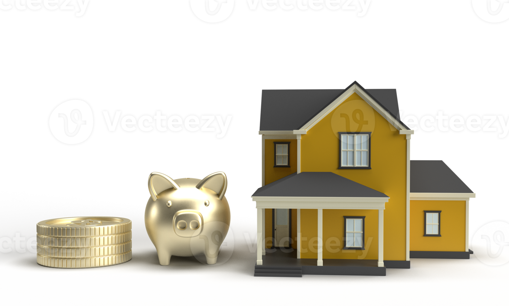 piggy coin golden yellow orange color home house real estate apartment hotel condominium debt financial investment budget money economy tax currency loan wealth cash income credit financial.3d render png