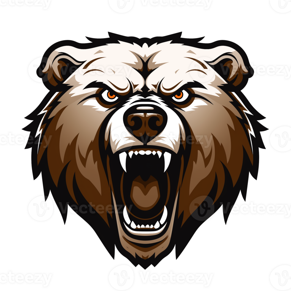 Collection of Angry Roaring Bear Head Logo Designs Isolated png