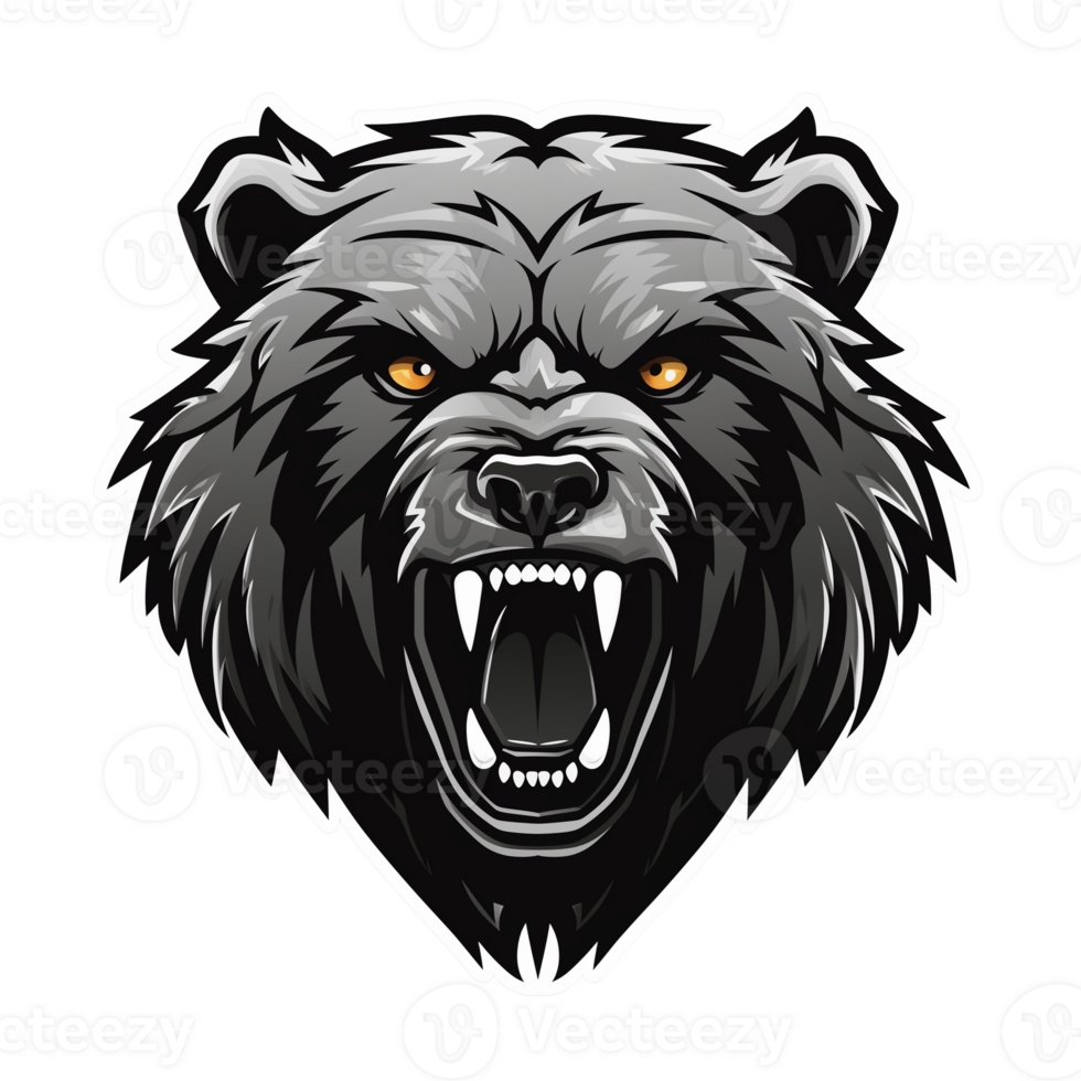 Collection of Angry Roaring Bear Head Logo Designs Isolated png