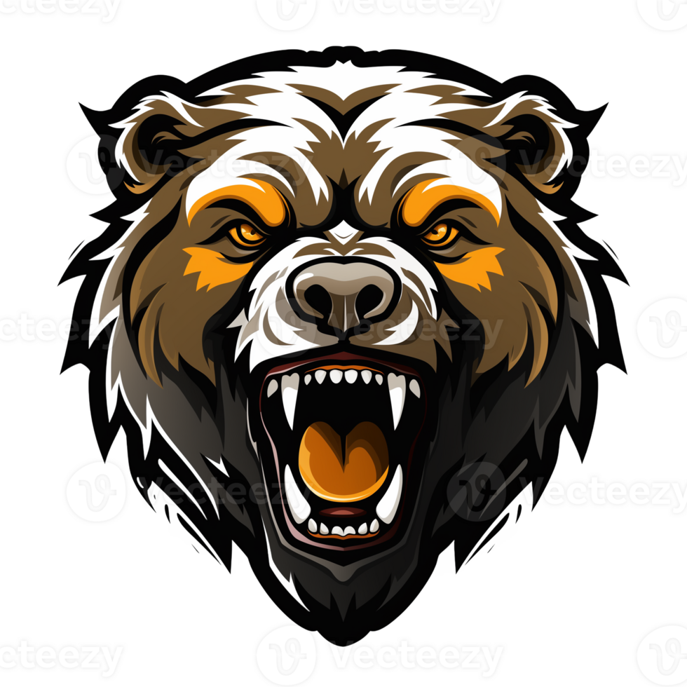 Collection of Angry Roaring Bear Head Logo Designs Isolated png