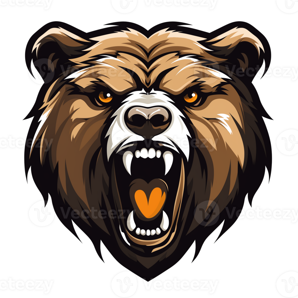 Collection of Angry Roaring Bear Head Logo Designs Isolated png