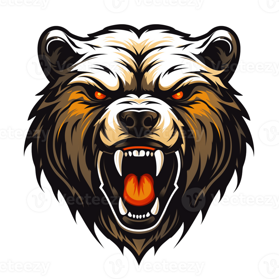 Collection of Angry Roaring Bear Head Logo Designs Isolated png