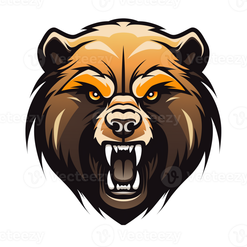 Collection of Angry Roaring Bear Head Logo Designs Isolated png