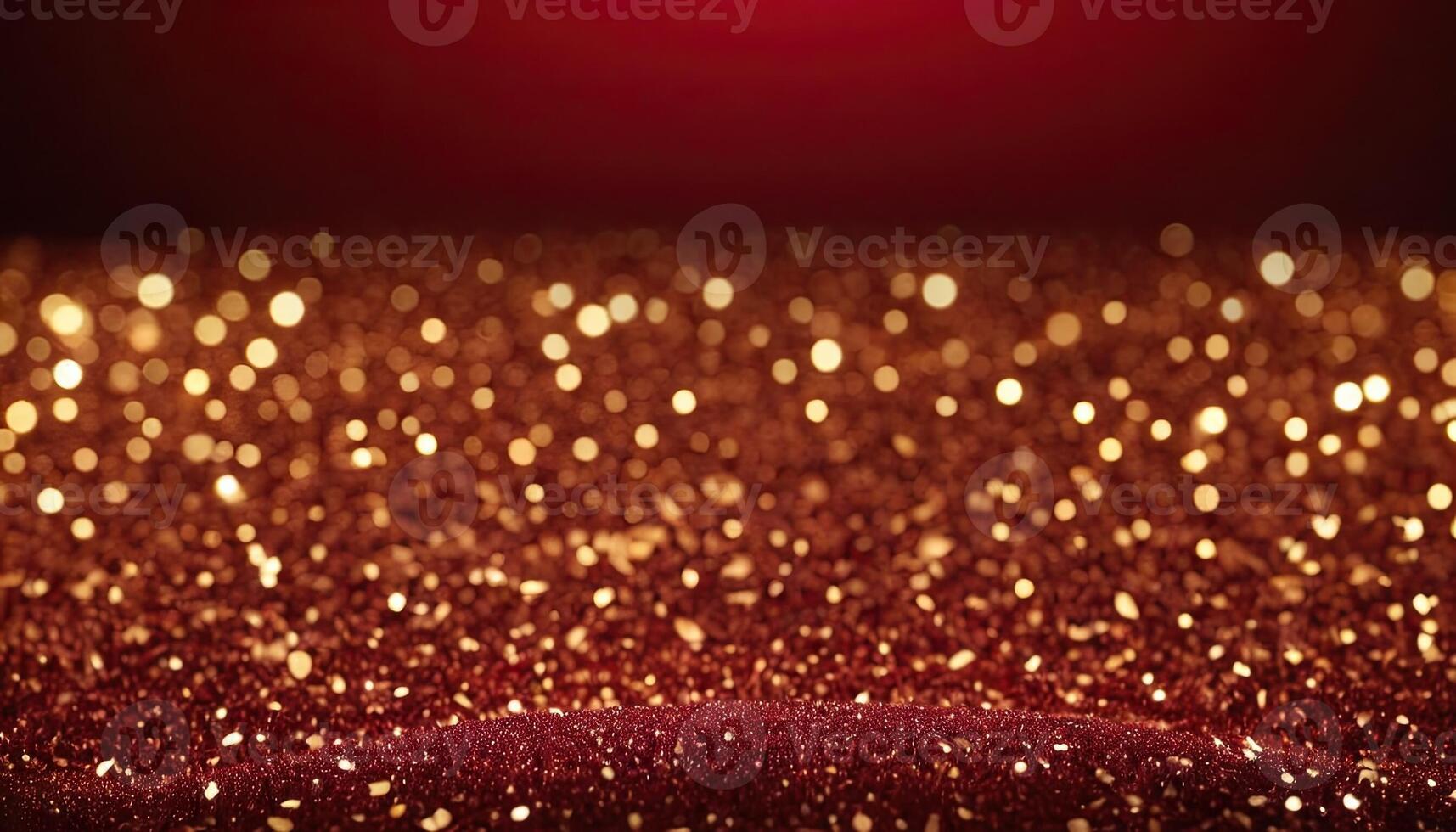 AI Generated Abstract background, dark red, gold particles - Christmas golden light shine particles bokeh. photo