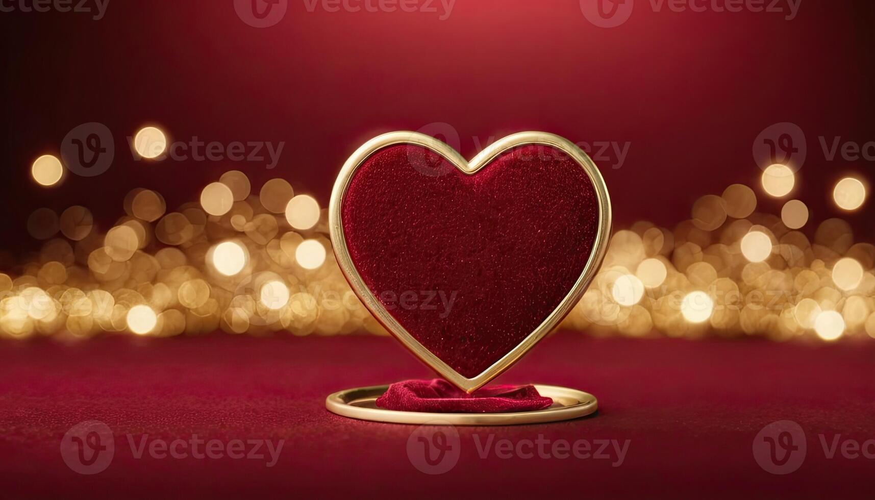 AI Generated Love, Heart, Celebration. heart on textured surface beneath, soft focus golden lights create bokeh in background. Celebration card or romantic events invitation. Valentine day photo