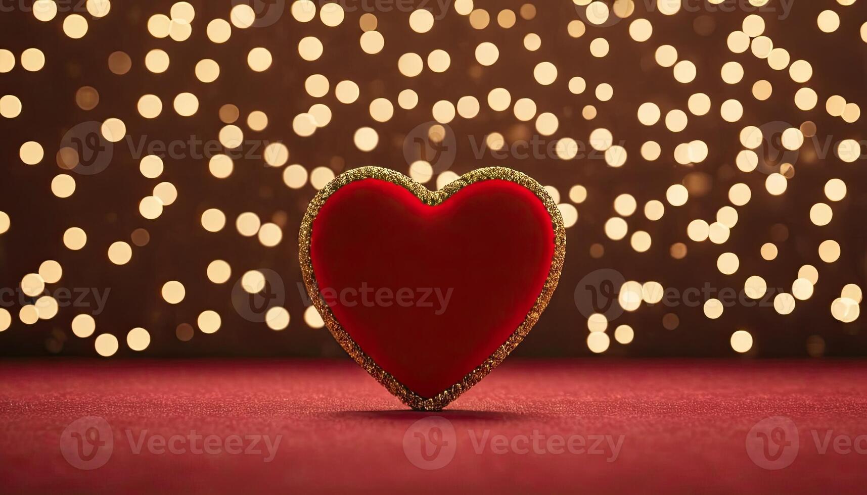 AI Generated Love, Heart, Celebration. heart on textured surface beneath, soft focus golden lights create bokeh in background. Celebration card or romantic events invitation. Valentine day photo