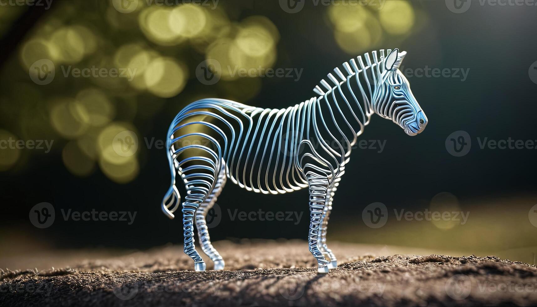 AI Generated Zebra bent wire animal figure on blurred backdrop, abstract wire animal creative figures, art and imagination intersection. photo