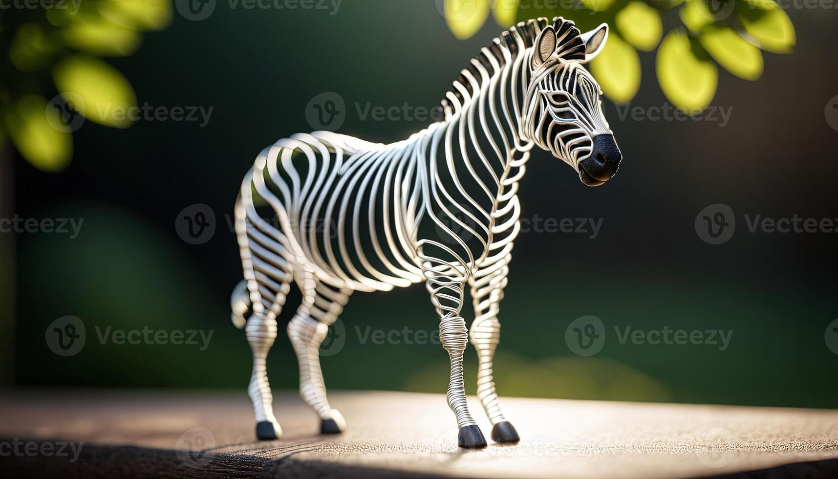 AI Generated Zebra bent wire animal figure on blurred backdrop, abstract wire animal creative figures, art and imagination intersection. photo