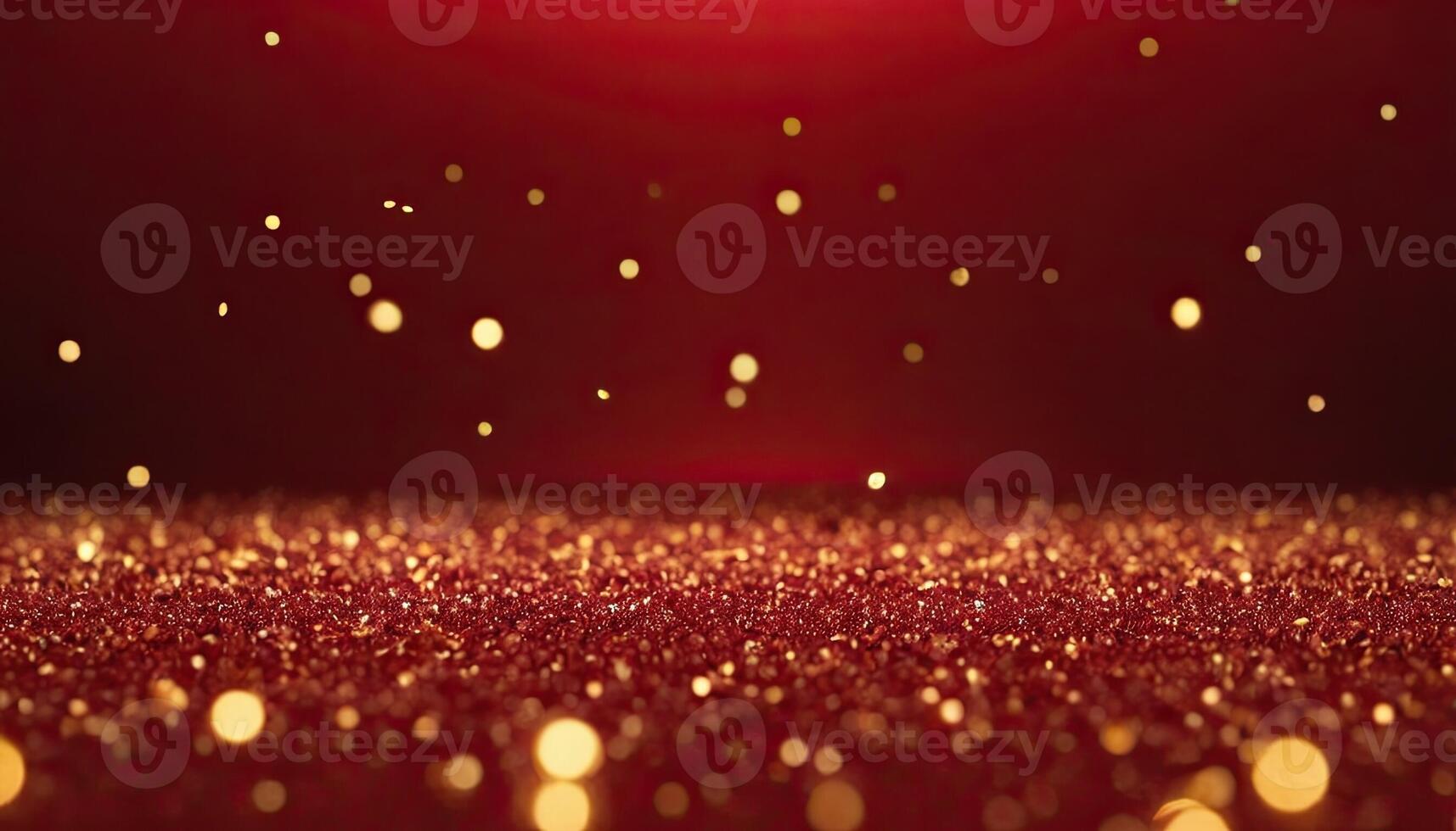 AI Generated Abstract background, dark red, gold particles - Christmas golden light shine particles bokeh. photo