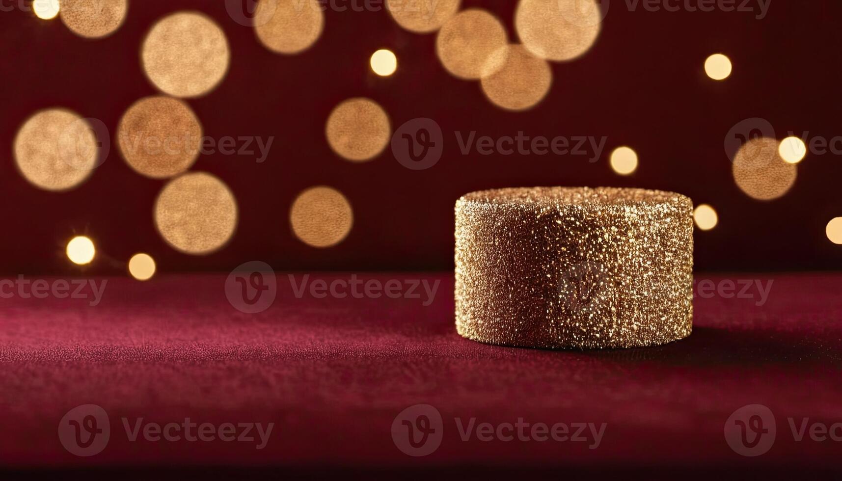 AI Generated Podium, Lights, Display. illuminated background with podium for product display. golden lights create bokeh in background. Celebration card or romantic events invitation. Valentine day photo