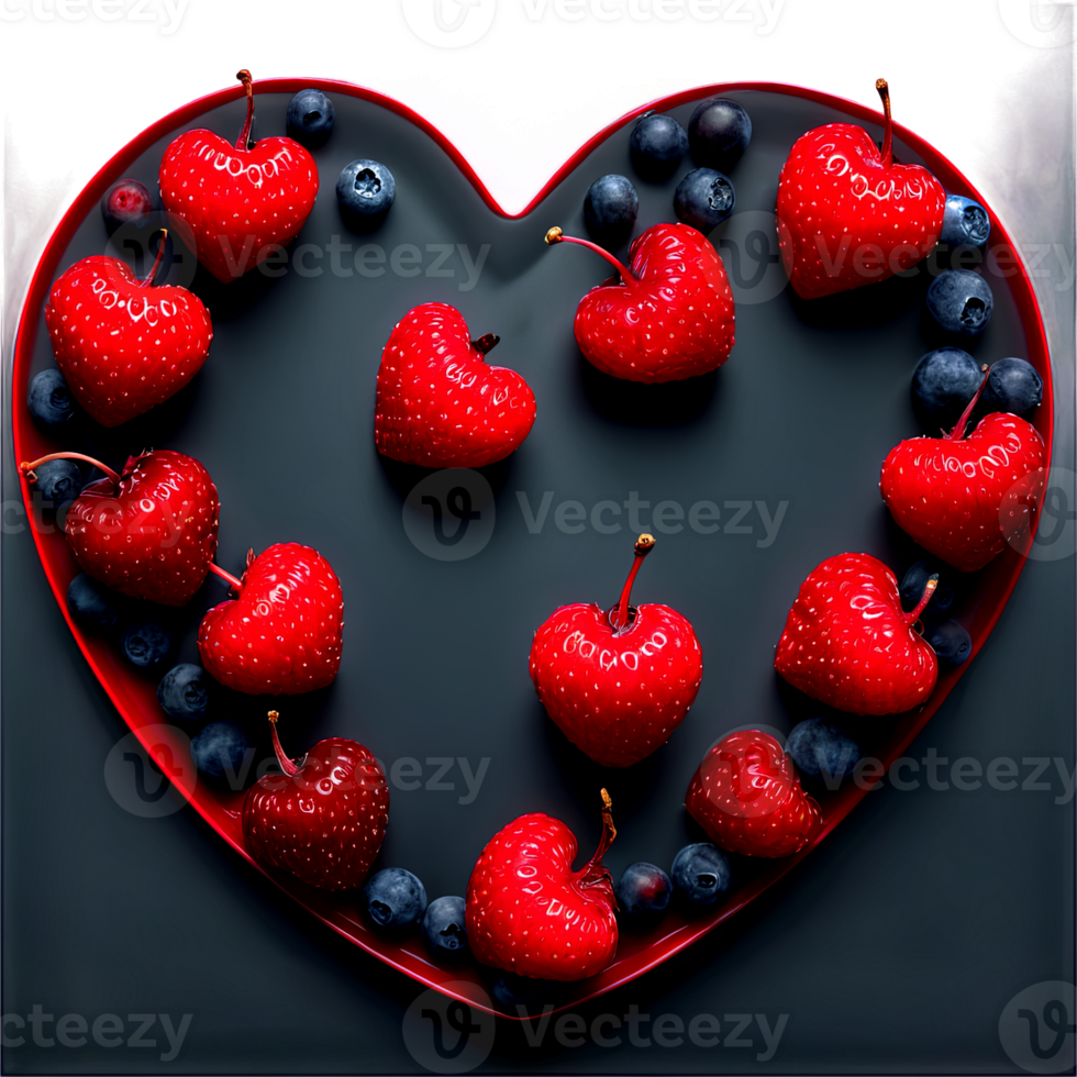 AI Generated Lignonberries bright red small and round precisely placed in a heart shape Food and culinary png