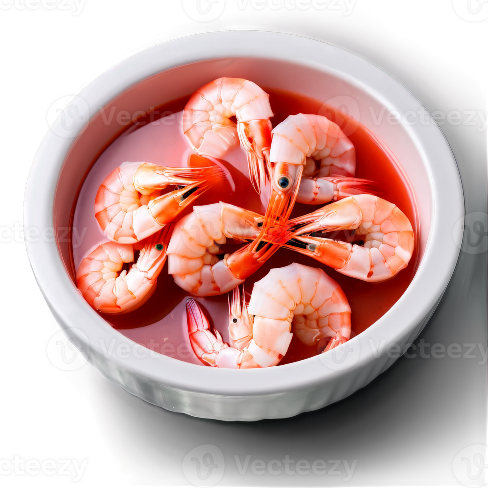 AI Generated Boiled prawns pink and white color garnished with cocktail sauce captured from a high angle png